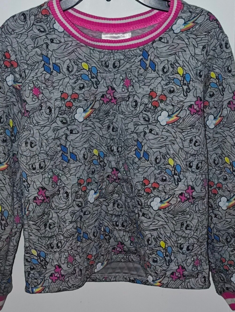 My Little Pony Gray Quilted Sweatshirt W/ Pink & White Trim All Over Graphics